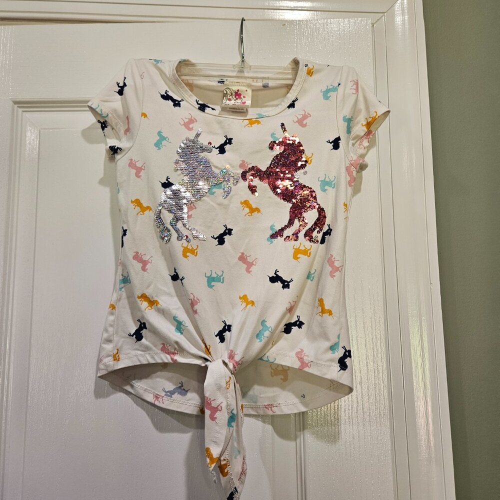 Jenna & Jesse Girl's Size 8 Reversable Sequin Unicorn Shirt